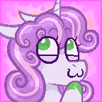 Size: 144x144 | Tagged: safe, artist:dapperlilarts, sweetie belle, :3, bust, digital art, eyebrows, eyebrows visible through hair, female, filly, floppy ears, foal, g4, horn, imported from derpibooru, looking back, pixel art, pony, solo, unicorn, unshorn fetlocks