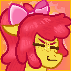 Size: 144x144 | Tagged: safe, artist:dapperlilarts, apple bloom, bust, digital art, earth pony, eyes closed, female, filly, floppy ears, foal, freckles, g4, imported from derpibooru, pixel art, pony, smiling, solo