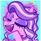 Size: 144x144 | Tagged: safe, artist:dapperlilarts, diamond tiara, bust, digital art, earth pony, eyes closed, female, filly, foal, g4, imported from derpibooru, open mouth, open smile, pixel art, pony, smiling, snaggletooth, solo, unshorn fetlocks