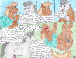 Size: 4386x3390 | Tagged: explicit, artist:bluegreen369, oc, oc:brown sugar, oc:cloudy skies, alternate version, anus, balls, big no, blank flank, blue background, blue eyes, bottomless, breath, brown coat, brown mane, brown tail, butt, casual nudity, clothes, colt, comic, concerned, denial, denial's not just a river in egypt, derpibooru exclusive, dialogue, do not want, dock, ears back, earth pony, earth pony oc, erection, exhale, eyebrows, eyebrows visible through hair, eyes closed, floppy ears, foal, foalcon, folded wings, frog (hoof), g4, genitals, grass, gray coat, gray mane, gray tail, horsecock, hugs needed, human to pony, imported from derpibooru, laughing, looking at someone, looking at you, loose fitting clothes, lying down, male, males only, no, not button mash, not rumble, nudity, oc only, offscreen character, on back, onomatopoeia, open mouth, outdoors, panic, part of a set, partial nudity, pegasus, pegasus oc, penis, plot, ponut, pony, post-transformation, pov, purple eyes, screaming, sheath, shirt, simple background, sky, tail, thought bubble, traditional art, transformation, underhoof, volumetric mouth, wavy mouth, wings