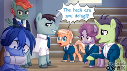 Size: 1920x1080 | Tagged: safe, artist:limedazzle, oc, oc:carson, oc:crowley, oc:james, clothes, colt, earth pony, foal, goat, goat pony, horn, imported from derpibooru, male, pegasus, pony, quadrupedal, unicorn