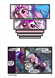 Size: 2000x2826 | Tagged: explicit, artist:sherathoz, comic:they're in charge, aftersex, age difference, bed, blushing, comic, commission, dildo, dildo gag, female, females only, filly, foal, foalcon, g5, gag, horn, horn ring, imported from derpibooru, indoors, insertion, izzy moonbow, lesbian, mare, mare on filly, misty brightdawn, on bed, oral insertion, pony, prolonged stimulation, ring, sex toy, tied up, unicorn, violette rainbow