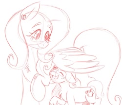 Size: 1197x1032 | Tagged: safe, artist:texacity, fluttershy, oc, oc:jazz apple, chest fluff, colt, duo, duo male and female, ear piercing, earring, earth pony, female, fluttermom, foal, freckles, g4, grin, imported from derpibooru, jewelry, looking at each other, looking at someone, male, mare, monochrome, mother and child, mother and son, offspring, parent:big macintosh, parent:fluttershy, parents:fluttermac, pegasus, piercing, pony, simple background, sketch, smiling, smiling at each other, white background, wing umbrella, wings