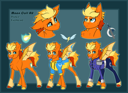 Size: 4536x3300 | Tagged: safe, artist:parrpitched, oc, oc:fireheart(mooncall), alternate universe, bat pony, cute, foal, hybrid, imported from derpibooru, mooncallau, oc only, pegabat, pony, reference sheet, solo, wholesome, wonderbolts