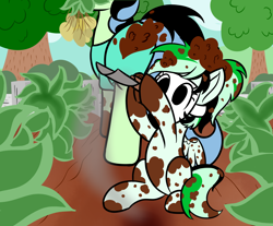 Size: 3500x2900 | Tagged: safe, artist:mariculture, oc, oc:mask mare, oc:mask mare's mom, dirt, dirty, female, filly, foal, food, garden, imported from derpibooru, mare, mother and child, mother and daughter, oc only, outdoors, pegasus, pony, potato, trowel, wings