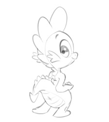Size: 930x1040 | Tagged: explicit, artist:decentfeather, spike, anus, dragon, foalcon, g4, imported from derpibooru, looking at you, looking back, male, monochrome, nudity, solo, solo male, weird lizzer hole