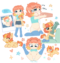 Size: 862x913 | Tagged: explicit, artist:mintii, oc, oc:aimless, babycon, big penis, blowjob, blushing, clothes, collage, commission, creampie, cum, cum in mouth, dialogue, earth pony, earth pony oc, faceless male, female, filly, foalcon, heart, horsecock, human, humanized, humanized oc, imported from twibooru, licking, licking cock, lolicon, looking at you, lying down, male, nudity, oc only, offscreen character, oral, oral creampie, pacifier, partial nudity, penis, polaroid, pony, semi-anthro, sex, simple background, socks, spread eagle, spread legs, spreading, thigh highs, tongue out, underage, vaginal creampie, white background