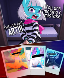 Size: 2300x2800 | Tagged: explicit, grimdark, photo finish, princess flurry heart, scootaloo, age difference, ai content, ai generated, alicorn, angry, anthro, arrest, arrested, breasts, censor bar, censored, censored eyes, clothes, comic, cozy glow, cuffs, dress, earth pony, female, g4, genitals, handcuffed, imported from twibooru, lolicon, nipples, nudity, pegasus, photo, polaroid, police light, pose, prison, prompter:renate4ever, text, underage, vagina, wet
