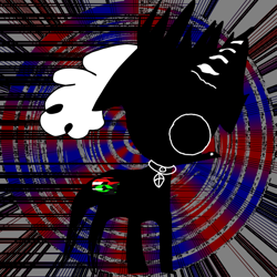 Size: 1000x1000 | Tagged: safe, artist:pinkiedied, oc, oc:turshy shroom, abstract background, collar, female, filly, filly oc, foal, horn, imported from derpibooru, monster pony, no pupils, no sclera, oc only, pony, unicorn, unicorn oc
