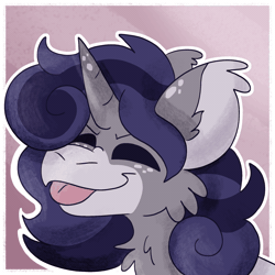 Size: 2000x2000 | Tagged: safe, artist:euspuche, oc, oc:charlie garcía, abstract background, animated, bat pony, bust, colt, foal, gif, horn, imported from derpibooru, looking at you, male, oc only, portrait, smiling, tongue out, unicorn