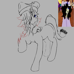 Size: 2048x2048 | Tagged: safe, artist:stella-cloudshine, oc, oc:bonnie bedtime, derpibooru exclusive, female, filly, foal, hat, horn, imported from derpibooru, lineart, oc only, pony, reference included, solo, teenager, unicorn, unicorn oc, wip