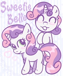 Size: 1217x1469 | Tagged: safe, artist:maplespecs, sweetie belle, cute, female, filly, foal, g4, green eyes, heart, horn, imported from derpibooru, looking at you, patterned background, pony, smiling, smiling at you, solo, unicorn, white coat