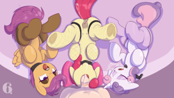 Size: 3570x2011 | Tagged: explicit, artist:6i6as, apple bloom, scootaloo, sweetie belle, anatomically correct, anus, applebloom, blowjob, broken choker, broken collar, choker, clothes, collar, creampie, crotchboobs, cum, cum in mouth, cutie mark crusaders, deepthroat, delicious flat crotch, earth pony, eyes closed, female, filly, fishnet clothing, fishnet stockings, foal, foalcon, g4, genitals, holy fuck the choker actually broke, horn, human, human male, human male on filly, human on filly, human on pony action, human pov, imported from derpibooru, interspecies, leggings, legwear, lipstick, lipstick on penis, lying down, male, male pov, nipples, nudity, offscreen character, offscreen human, offscreen male, on back, one after another, open mouth, oral, oral creampie, pegasus, penis, ponut, pony, pov, sex, socks, stockings, straight, teats, throat swabbing, tongue out, unicorn, until the choker breaks, vaginal secretions, vaginal secretions trail, vulva, wings