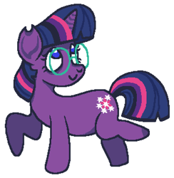Size: 969x993 | Tagged: safe, artist:idadeerz, twilight sparkle, oc, oc:twilight sparkle (artificer), alternate cutie mark, derpibooru exclusive, digital art, female, filly, foal, g4, glasses, horn, imported from derpibooru, looking up, ms paint, oc only, pony, simple background, smiling, solo, unicorn, unicorn twilight, walking, white background
