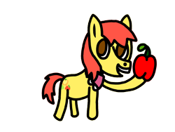 Size: 1024x768 | Tagged: safe, artist:gabi-love, adorasprout, apple, apple sprout, cute, earth pony, female, filly, foal, food, g4, holding, imported from derpibooru, no pupils, open mouth, pony, teeth