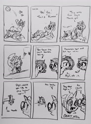 Size: 2296x3099 | Tagged: safe, artist:pony quarantine, oc, oc:dyx, oc:filly anon, oc:nyx, series:pq funnies, alicorn, basketball, bipedal, comic, comic strip, earth pony, female, filly, foal, grayscale, imported from derpibooru, lying down, monochrome, oc only, pencil drawing, pony, prone, siblings, sisters, sports, traditional art, trio, trio female