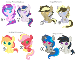 Size: 862x679 | Tagged: safe, artist:galaxyacero, oc, oc:buck, oc:chocolate chip, oc:gleaming crystal, oc:sharp note, oc:spark note, oc:sweet bloom, oc:time cloud, oc:trix, baby, baby pony, brother and sister, coat markings, colt, cute, earth pony, female, filly, foal, horn, imported from derpibooru, magical lesbian spawn, male, numbers, oc only, offspring, parent:big macintosh, parent:derpy hooves, parent:doctor whooves, parent:fluttershy, parent:octavia melody, parent:princess cadance, parent:shining armor, parent:vinyl scratch, parents:doctorderpy, parents:fluttermac, parents:scratchtavia, parents:shiningcadance, pegasus, pony, siblings, simple background, sisters, sitting, smiling, text, unicorn, white background