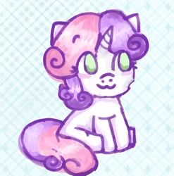Size: 1802x1824 | Tagged: safe, artist:maplespecs, sweetie belle, cute, diasweetes, female, filly, foal, g4, green eyes, imported from derpibooru, patterned background, pony, solo, two toned mane, white coat