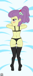 Size: 524x1200 | Tagged: suggestive, artist:theminus, bra, clothes, equestria girls, female, g4, imported from twibooru, lily pad (equestria girls), lilybutt, lingerie, lolicon, panties, stockings, thigh highs, thong, underage, underwear