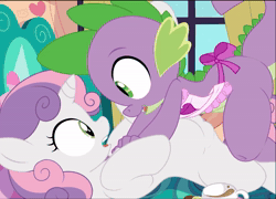 Size: 1080x786 | Tagged: explicit, artist:sfan, artist:tricksta, spike, sweetie belle, animated, apron, banned from derpibooru, bed, biting, blushing, clitoris, clothes, creampie, cum, cum on penis, cup, dragon, dragon on pony action, eyelashes, female, filly, foal, foalcon, food, green eyes, gritted teeth, heart, imported from twibooru, interspecies, kissing, looking at each other, looking at someone, male, missionary position, moaning, moaning in pleasure, nudity, onomatopoeia, open mouth, penetration, penis, pony, pony on dragon action, sex, shipping, sound effects, spikebelle, straight, tea, teacup, teeth, tongue bite, tongue out, underage, unicorn, vaginal, vaginal creampie, vulva, webm, window