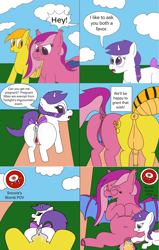Size: 3999x6300 | Tagged: explicit, artist:sugar and spice productions, oc, oc:honey hive, oc:snowie aura, oc:spice wishes, abdomen, age difference, an egg being attacked by sperm, anus, asking for pregnancy, balls, bat pony, bat pony oc, bee pony, belly, belly button, blue insides, blue tongue, bow, brother and sister, butt freckles, casual nudity, casual sex, chubby, clitoris, cloud, colored wings, comic, cum, cumming, cute, cute little fangs, dialogue, dock, ear tufts, egg cell, fangs, female, filly, foal, foalcon, freckles, genderfluid, genitals, glasses, golden mane, grass, hands free, hoofjob, horn, hybrid, imported from derpibooru, impregnation, inbreeding, incest, male, mare, moaning, moaning in pleasure, nudity, oc only, offscreen character, one after another, orgasm, original species, outdoor sex, outdoors, path, penetration, penis, pink coat, pony, pony hybrid, pov, precum, pregnant foal, presenting, purple mane, purple tail, sex, siblings, simultaneous orgasm, sky, speech bubble, spermatozoon, spread wings, squirting, stallion, stripes, tail, tail bow, text, tongue out, trio, twins, two toned mane, two toned tail, two toned wings, unicorn, vaginal, vaginal orgasm, vaginal secretions, vulva, vulvar winking, white coat, wingboner, wings, yellow coat