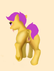 Size: 768x1024 | Tagged: explicit, artist:whogivesafuck, scootaloo, female, filly, foal, foalcon, g4, genitals, imported from derpibooru, nudity, orange background, pegasus, pony, presenting, simple background, solo, solo female, tongue out, underhoof, vulva, young