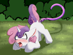 Size: 1418x1073 | Tagged: explicit, artist:cutelewds, sweetie belle, anal, blushing, female, filly, foal, foalcon, g4, heart, heart eyes, horn, imported from derpibooru, outdoor sex, outdoors, penetration, pony, sex, solo, tentacle porn, tentacles, tentacles on female, tentacles on filly, tongue out, unicorn, wingding eyes