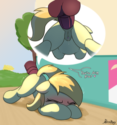 Size: 1395x1487 | Tagged: explicit, artist:permpony, age difference, anal, anus, ass up, balls, blushing, compliment, disembodied penis, earth pony, eyes closed, face down ass up, female, female focus, filly, foal, foalcon, g4, genitals, horsecock, imported from derpibooru, large penetration, male, noi, nudity, offscreen character, outdoor sex, outdoors, penetration, penis, pony, sex, solo focus, stallion, stallion on filly, straight, tail, text, tremble spikes, vaginal secretions, vaginal secretions dripping, vulva