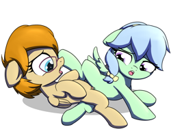 Size: 1656x1252 | Tagged: explicit, artist:permpony, oc, oc:fluffy pastel, oc:frozen spirit, clitoris, duo, duo female, female, filly, filly on filly, foal, foalcon, genitals, glasses, imported from derpibooru, lesbian, nudity, oc only, pegasus, pony, pony on pony action, sex, simple background, transparent background, tribadism, vulva, wings