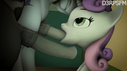 Size: 1280x720 | Tagged: explicit, artist:d3rpsfm, sweetie belle, 2025, 3d, age difference, animated, blowjob, changeling, female, filly, foal, foalcon, g4, genitals, grin, group sex, horn, imported from derpibooru, indoors, male, no sound, nudity, oral, pegasus, penis, pony, sex, ship:soarinbelle, shipping, smiling, soarin', source filmmaker, stallion, stallion on filly, straight, threesome, unicorn, webm