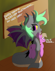 Size: 2785x3627 | Tagged: explicit, artist:darkest_light, oc, oc:candy drop, oc:nasty seed, alternate version, anus, blank flank, braid, clitoris, demon, demon pony, demon wings, earth pony, fangs, fear, female, filly, foal, foalcon, foalnapping, genitals, horns, imported from derpibooru, indoors, kidnapped, lamia, looking at you, looking over shoulder, nudity, offscreen character, original species, pinpoint eyes, ponut, scared, sweat, sweatdrop, text, this will end in snu snu, vulva, vulvar winking, wings