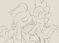 Size: 2460x1770 | Tagged: explicit, artist:dtcx97, babs seed, spike, bisexual, bisexual male, blowjob, colt, colt on filly, dragon, earth pony, eyes closed, female, filly, foal, foalcon, g4, gay, group sex, imported from derpibooru, interspecies, kissing, male, mmf threesome, monochrome, mounting, obscured penetration, oral, pegasus, penetration, pony, rumble, sex, ship:babspike, ship:rumblespike, shipping, simple background, sketch, spitroast, straight, threesome, vaginal