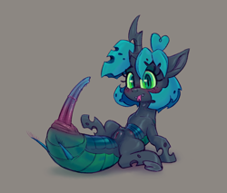 Size: 1412x1205 | Tagged: explicit, artist:impamy, oc, oc:billy (impamy), :p, abdomen, blushing, cerci, changeling, crotchboobs, fangs, female, filly, foal, foalcon, forked tongue, full body, genitals, imported from derpibooru, insect, looking at you, lying down, nipples, nudity, oc only, on back, ovipositor, pony, solo, solo female, spread legs, spreading, tongue out, vulva