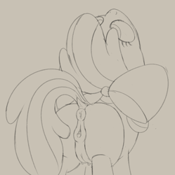 Size: 1978x1984 | Tagged: explicit, artist:dtcx97, apple bloom, anatomically correct, anus, bloom butt, bow, butt, clitoris, crotchboobs, dock, earth pony, female, filly, foal, foalcon, g4, genitals, hair bow, imported from derpibooru, looking up, monochrome, nipples, nudity, plot, pony, simple background, sketch, solo, solo female, tail, vulva