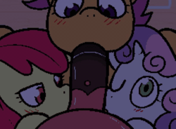 Size: 652x480 | Tagged: explicit, artist:twixbartrix, apple bloom, scootaloo, sweetie belle, oc, oc:big brian, age difference, animated, ball licking, balls, banned from equestria daily, blowjob, blushing, canon x oc, cutie mark crusaders, earth pony, female, fffm foursome, filly, filly on stallion, foal, foalcon, foursome, g4, genitals, gif, group sex, horn, imported from derpibooru, licking, male, nudity, oral, pegasus, penis, pony, sex, shipping, stallion, straight, style emulation, tongue out, unicorn