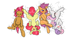 Size: 2222x1240 | Tagged: explicit, artist:bun_burst, apple bloom, babs seed, scootaloo, sweetie belle, anus, blushing, body pillow, body pillow design, butt, clitoris, clothes, commission, cutie mark crusaders, earth pony, eyes closed, eyes on the prize, female, filly, foal, foalcon, g4, genitals, horn, imminent masturbation, imported from derpibooru, lesbian, looking at you, masturbation, nudity, partial nudity, pegasus, plot, polyamory, ponut, pony, semi-anthro, ship:scootabelle, ship:scootabloom, ship:sweetiebloom, ship:sweetiebloomaloo, shipping, simple background, tail, tongue out, unicorn, vulva, watermark, white background