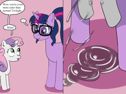 Size: 4000x3000 | Tagged: explicit, artist:nirstormlord, sweetie belle, twilight sparkle, age difference, bipedal, dialogue, dubious consent, equestria girls, equestria girls ponified, female, filly, foal, foalcon, friendship games 10th anniversary, futa, futa on female, futa on filly, futa twilight sparkle, g4, grammar error, horn, imported from derpibooru, intersex, lesbian, mare, mare on filly, offscreen sex, ponified, pony, sci-twi, sex, squirting, that escalated quickly, twilight is a foal fiddler, unicorn, unicorn sci-twi, vaginal secretions, vaginal secretions puddle
