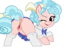 Size: 768x512 | Tagged: explicit, anonymous artist, anus, bottomless, butt, clitoris, clothes, cozy glow, cozy glutes, dark genitals, female, filly, foal, foalcon, g4, genitals, imported from derpibooru, legwear, no panties, nudity, pegasus, ponut, pony, presenting, rear view, school uniform, schoolgirl, simple background, smiling, solo, solo female, stockings, thigh highs, transparent background, uniform, vulva
