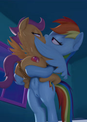 Size: 4000x5582 | Tagged: explicit, artist:anonymousandrei, rainbow dash, scootaloo, age difference, anus, bedroom, bedroom eyes, belly, belly button, clitoris, derpibooru exclusive, dock, duo, duo female, female, filly, foal, foalcon, g4, genitals, holding a pony, imported from derpibooru, indoors, kissing, lesbian, mare, mare on filly, night, nudity, pegasus, ponut, pony, pseudoincest, semi-anthro, ship:scootadash, shipping, spread wings, tail, trembling, vaginal secretions, vulva, wingboner, wings