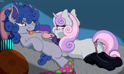 Size: 5000x3000 | Tagged: explicit, artist:sassysvczka, sweetie belle, oc, oc:ka3, anus, bed, bedroom eyes, black socks, black stockings, canon x oc, cheek fluff, clothes, cock worship, colt, ear fluff, earth pony, female, fetish, filly, filly on colt, foal, foalcon, frog (hoof), g4, genitals, horn, imported from derpibooru, indoors, legwear, looking at each other, looking at someone, lying down, male, nudity, on back, open mouth, open smile, penis, pillow, piss drinking, pissing, pissing on self, pony, prone, shipping, smiling, socks, stockings, straight, tail, tail aside, thigh highs, tongue out, two toned mane, underhoof, unicorn, urine, vulva, watersports, wide eyes