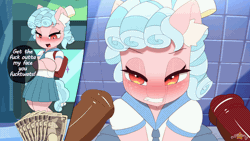 Size: 1920x1080 | Tagged: explicit, artist:n0nnny, angry, animated, backpack, bathroom, bathroom stall, bipedal, blushing, bukkake, clothes, cozy glow, crossed hooves, crying, cum, cumming, cumming on face, dialogue, ear fluff, embarrassed, facial, female, filly, foal, foalcon, frame by frame, g4, genitals, gif, gritted teeth, horsecock, humiliation, imported from derpibooru, indoors, instant loss, instant loss 2koma, male, money, necktie, nudity, offscreen character, offscreen male, open mouth, pegasus, penis, prostitution, punish the villain, random pony, school, school uniform, schoolgirl, semi-anthro, sitting, skirt, teeth, uniform, vulgar