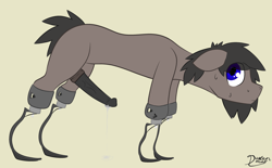 Size: 3096x1923 | Tagged: explicit, artist:duskendraws, oc, oc:carbon (duskendraws), alternate version, amputee, colt, derpibooru exclusive, dripping precum, earth pony, foal, foalcon, genitals, horsecock, imported from derpibooru, male, nudity, oc only, penis, pony, precum, prosthetic leg, prosthetic limb, prosthetics, quadruple amputee, signature, simple background, solo, sweat, sweatdrops