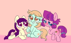 Size: 2812x1729 | Tagged: explicit, artist:feralkittyclawz, anus, boysenberry, earth pony, female, filly, foal, foalcon, g4, imported from derpibooru, lily longsocks, nudity, peach fuzz, pony, trio
