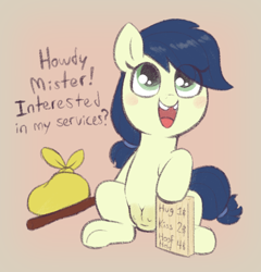 Size: 589x614 | Tagged: explicit, artist:heretichesh, bindle stick (g4), crotchboobs, cute, earth pony, female, filly, foal, foalcon, g4, genitals, imported from derpibooru, nipples, not applejack, nudity, pony, pubic mound, sign, solo, solo female, talking to viewer, teats, text, vulva