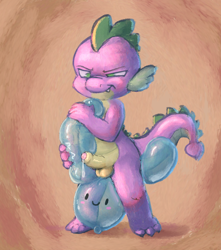 Size: 3536x4000 | Tagged: explicit, artist:badipoki, spike, balloon, balloon fetish, balloon riding, balls, bedroom eyes, blushing, digital art, digital painting, dragon, dripping, dripping precum, fangs, fetish, foalcon, foreskin, g4, genitals, hips, human penis, imported from derpibooru, male, masturbation, nudity, painting, penis, precum, rabbit balloon, smiling, solo, solo male, tail, that dragon sure does love balloons, wince, wingless spike