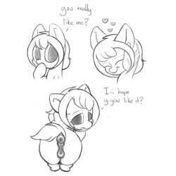 Size: 3000x3000 | Tagged: explicit, artist:darkwarks, oc, oc:compu, anus, black and white, butt, female, filly, filly oc, foal, foalcon, genitals, grayscale, hand, hand on head, imported from derpibooru, looking at you, monochrome, nudity, oc only, pegasus, pegasus oc, pegasus wings, pony, presenting, presenting butt, presenting pussy, simple background, smiling, smiling at you, solo, solo female, vulva, white background, wings