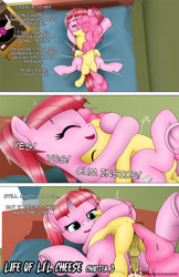 Size: 1989x3072 | Tagged: explicit, artist:anonymousandrei, comic:life of li'l cheese, age difference, balls, bed, bedroom, colt, colt on mare, comic, cum, derpibooru exclusive, duo, duo male and female, earth pony, female, foal, foalcon, g4, genitals, hug, imported from derpibooru, indoors, leg lock, li'l cheese, lying down, lying on top of someone, male, mare, missionary position, nudity, older, older pacific glow, orgasm, pacific glow, penetration, penis, pony, sex, spread legs, spreading, step-parent and step-child, stepmother, straight, straight shota, tail, trap, yellow cum