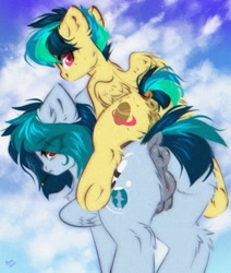 Size: 1734x2048 | Tagged: explicit, artist:mysha, oc, oc:apogee, oc:delta vee, abstract background, anus, butt, cigarette, cloud, crotchboobs, dark genitals, dock, duo, duo female, ear fluff, eye clipping through hair, female, female oc, filly, filly oc, foal, foalcon, genitals, imported from derpibooru, leg fluff, looking at you, looking back, looking back at you, mare, mare oc, milf, mother and child, mother and daughter, nipples, nudity, oc only, outdoors, partially open wings, pegasus, pegasus oc, plot, plot pair, ponies riding ponies, ponut, pony, riding, riding a pony, tail, teats, vulva, wall of tags, wings