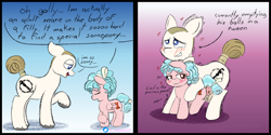 Size: 6158x3072 | Tagged: explicit, artist:juniverse, oc, oc:barrel nut, 2 panel comic, age difference, ahegao, balls, blatant lies, blush lines, blush sticker, blushing, comic, commission, cozy glow, cross-eyed, dialogue, dry orgasm, dry vaginal orgasm, earth pony, embarrassed, eyes rolling back, female, female orgasm, filly, foal, foalcon, foaldom, from behind, g4, genitals, gradient background, gritted teeth, happy sex, heart, horny, implied ejaculation, imported from derpibooru, looking pleasured, male, manipulation, mini comic, nudity, open mouth, orgasm, pegasus, penetration, penis, pleasure, pony, pony on pony action, raised tail, ribbon, satisfied, sex, ship:cozynut, shy, speech bubble, stallion, stallion on filly, straight, tail, teeth, text, that is one troubled filly, tongue out, trembling, vaginal