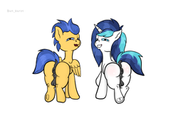 Size: 1754x1240 | Tagged: explicit, artist:bun_burst, shining armor, anus, ask:horny pony 18+, balls, duo, duo male, femboy, flash sentry, foal, foalcon, g4, gay, genitals, horn, horsecock, imminent sex, implied sex, imported from derpibooru, infidelity, male, nudity, pegasus, penis, pony, shining femboy armor, ship:shiningsentry, shipping, simple background, stallion, unicorn, white background
